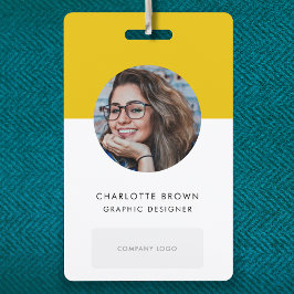 Crachá Marca amarela da mostarda | Logotipo de foto do Na