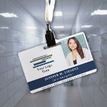 Crachá Marinho azul com logotipo e foto ID do funcionário<br><div class="desc">Crachá de ID de funcionário horizontal personalizado com foto e logotipo,  nome e título,  número de crachá e data de validade. Adicione o nome e o título em branco ou marinho azul.</div>