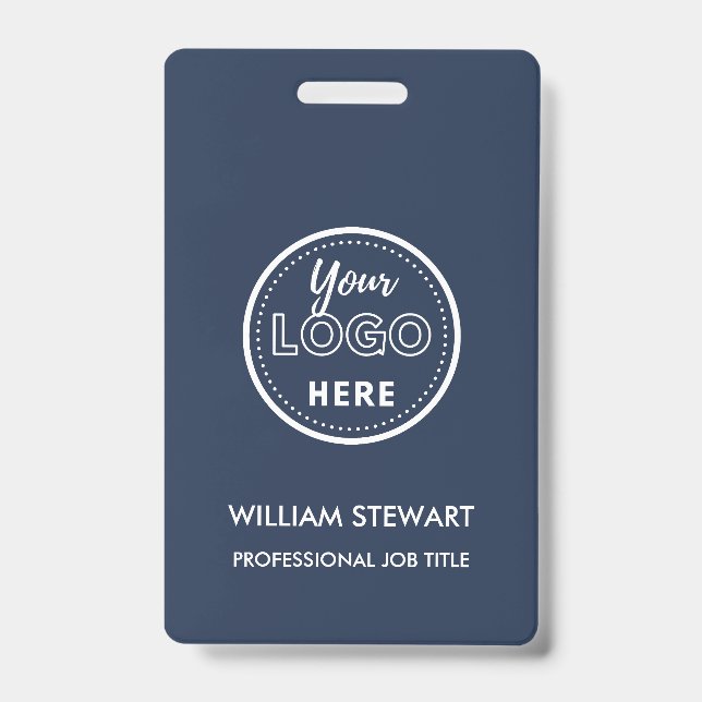 Crachá Marinho Azul logotipo comercial Empresa Funcionari (Frente)