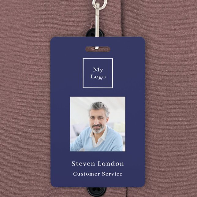 Crachá Marinho azul nome da foto QR código comercial logo (Criador carregado)