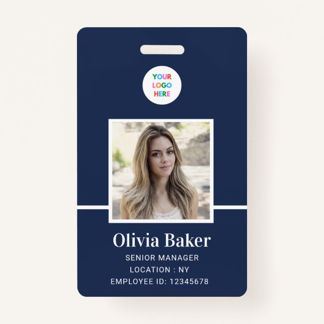 Crachá Marinho moderno Blue Logo Security Foto do funcion (Frente)