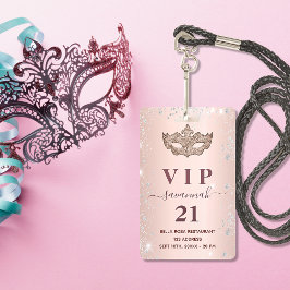 Crachá Mascarada rosa de dourado, bílis de prata convite