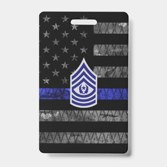 Crachá Master Sergeant Thin Blue Line Distressed Flag (Frente)