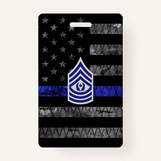 Crachá Master Sergeant Thin Blue Line Distressed Flag (Frente)