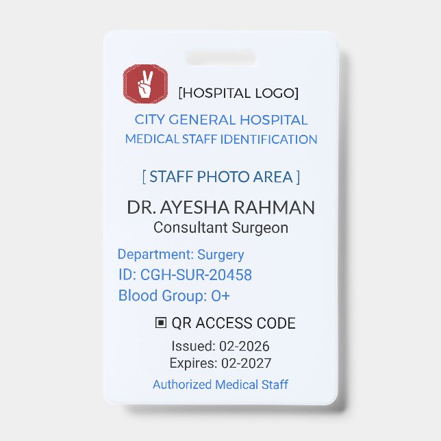 Crachá Medical Badge | Surgical Staff – Hospital ID (Frente)