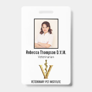 Crachá Medicamento Veterinário Elegante Dourado V ID da