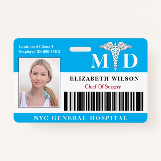 Crachá Médico| ID de Foto de Funcionário Médico Hospitala (Frente)
