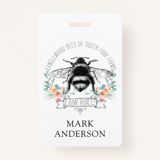 Crachá Mel Apiary Honey Jar Label L Pink Floral (Frente)
