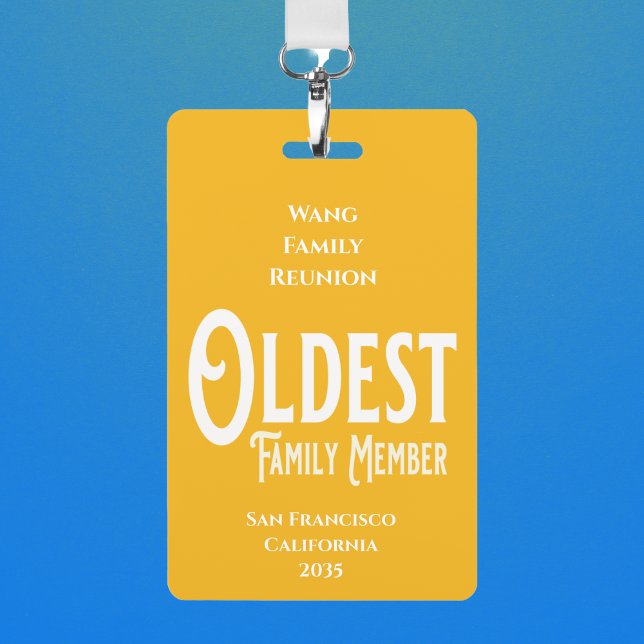 Crachá Membro da Família mais antigo do Prêmio de Reunião (Family Reunion badge of honor given to the oldest family member. Prize or award for family gathering)