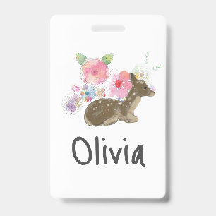Crachá Menina Personalizada Rosa Floral da Floresta