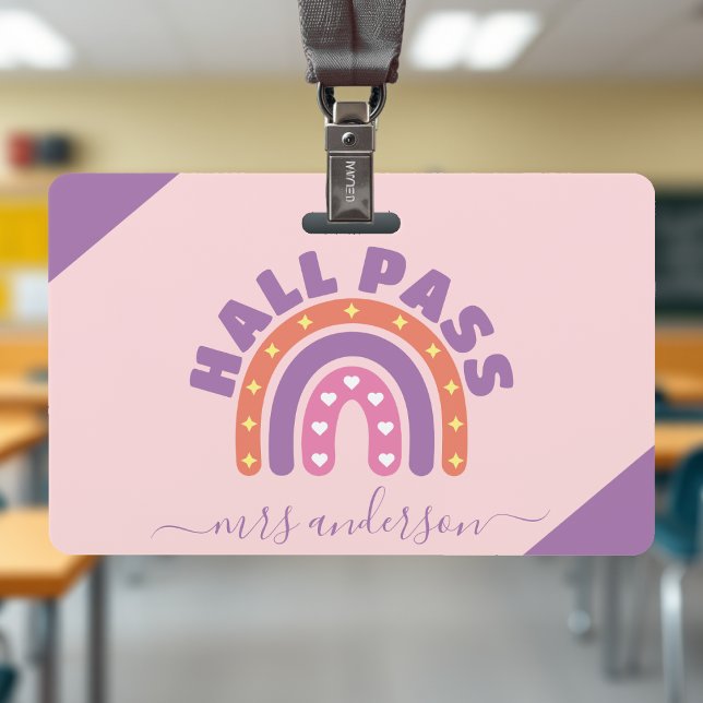 Crachá Meninas bonitas Boho Arco-Íris Aluno Hall Passe (Cute Girls Boho Rainbow Teacher Student Hall Pass Badge
)