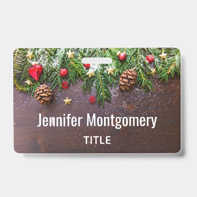 Crachá Mesa de Natal russa com pinheiro e neve (Frente)