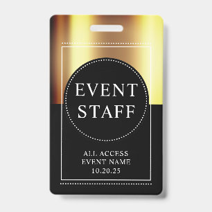 Crachá Metálico Dourado Preto para Equipe de Event