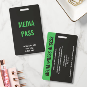 Crachá Mídia Personalizada Verde Acesso à Imprensa Festiv