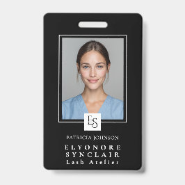 Crachá MinimalBlack White Script Lash Photo Logo