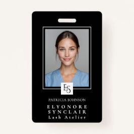 Crachá MinimalBlack White Script Lash Photo Logo