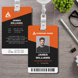 Crachá Minimalista Laranja e Preto Moderno com ID de Códi