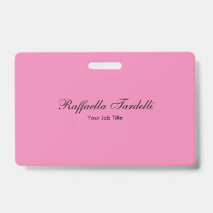 Crachá Minimalista personalizado nome cor rosa personaliz