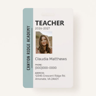 Crachá Mint Stripe Homeschool Educator ID Badge