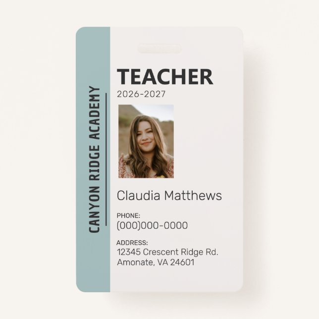 Crachá Mint Stripe Homeschool Educator ID Badge (Frente)