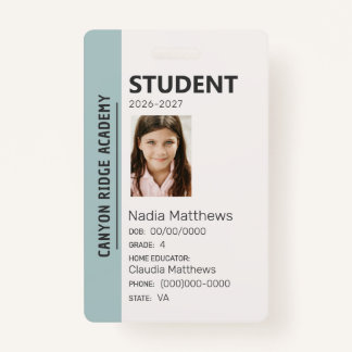 Crachá Mint Stripe Homeschool Student ID Badge