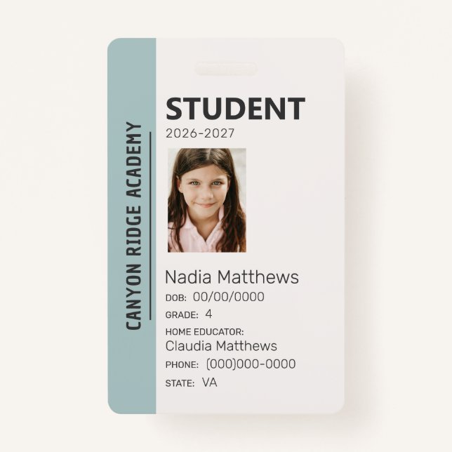 Crachá Mint Stripe Homeschool Student ID Badge (Frente)