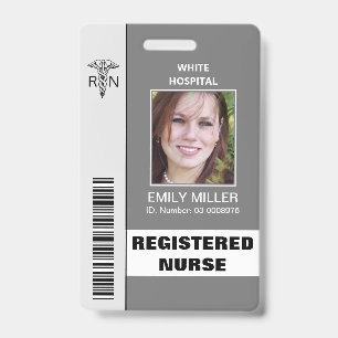 Crachá modelo de foto cinza caduceu de enfermeira(o) médi