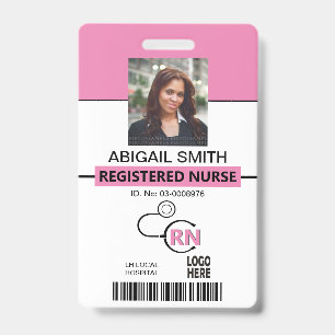 Crachá Modelo de foto rosa de enfermeiro RN registrado