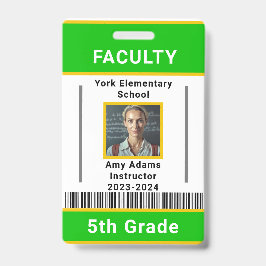 Crachá Modelo de ID do professor escolar com código de ba