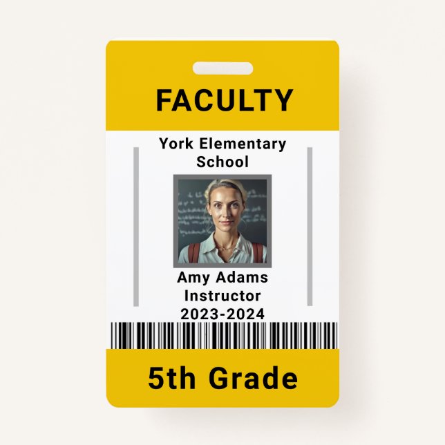 Crachá Modelo de ID do professor universitário com código (Frente)