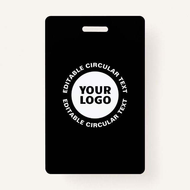 Crachá Modelo de texto circular editável e seu logotipo (Frente)