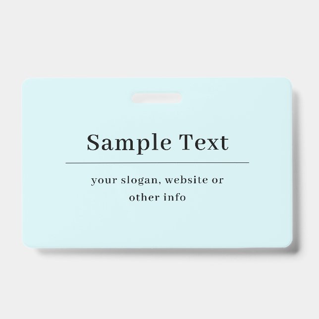 Crachá Modelo de Texto Simples e Elegante | Azul Claro (Frente)