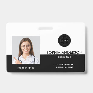 Crachá Modelo Moderno de Foto de Funcionário Logotipo Nom