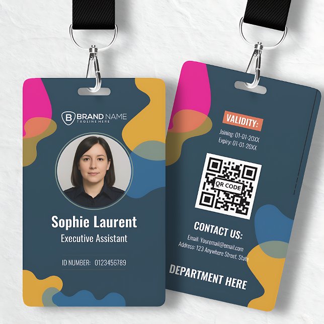 Crachá Modern Abstract Shapes Blue Professional Photo ID  (Modern Abstract Shapes Blue Professional Photo ID Badge)