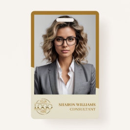 Crachá Modern Beige Gold Employee Photo & Company Logo