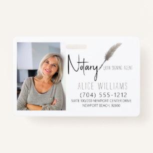 Crachá Modern Beige & White Notary Photo Business