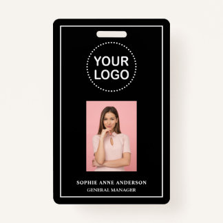 Crachá Modern Black Minimalist QR Code Business Employee 