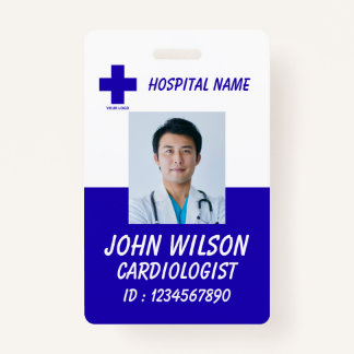 Crachá Modern Blue Nurse Photo ID Badge Template