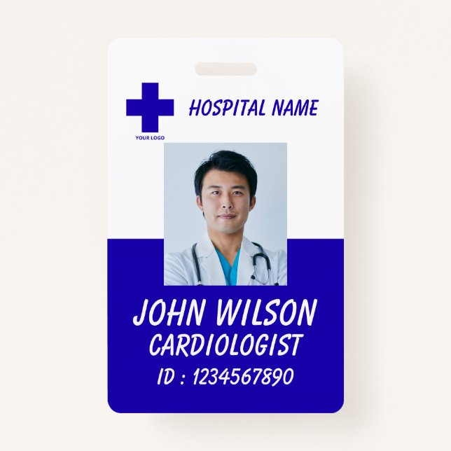 Crachá Modern Blue Nurse Photo ID Badge Template (Frente)