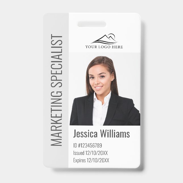 Crachá Modern Company Employee Photo Logo Name Gray ID (Frente)
