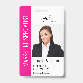 Crachá Modern Company Employee Photo Logo Name Pink ID