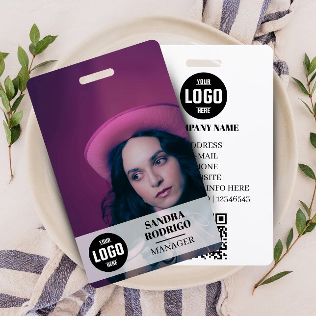 Crachá Modern Company ID Card with Photo & QR Code (Modern Company ID Card with Photo & QR Code)