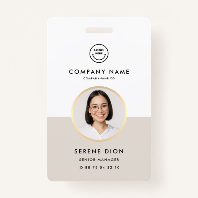 Crachá Modern Company Staff Employee ID White Sand Photo  (Frente)