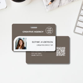 Crachá Modern Custom Logo Taupe Employee Staff Name