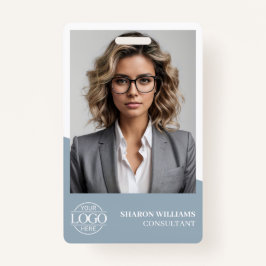 Crachá Modern Dusty Blue Employee Photo Company Logo