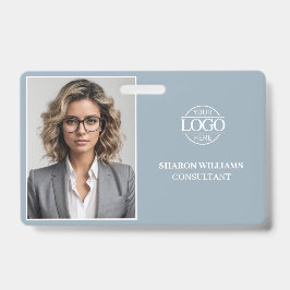 Crachá Modern Dusty Blue Minimal Company Employee Photo