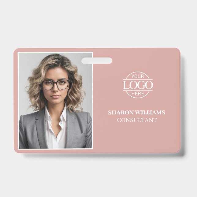 Crachá Modern Elegant Simple Dusty Rose Employee Photo ID (Frente)