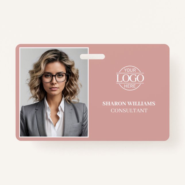 Crachá Modern Elegant Simple Dusty Rose Employee Photo ID (Frente)