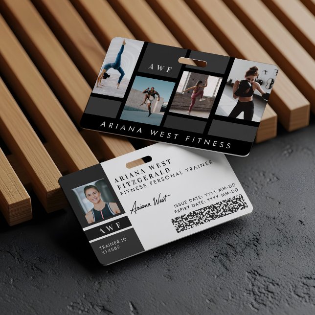 Crachá Modern Four Photo Collage Personal Trainer Fitness (Modern Four Photo Collage Personal Trainer Fitness Badge)