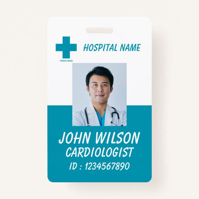 Crachá Modern Green Nurse Photo ID Badge Template (Frente)
